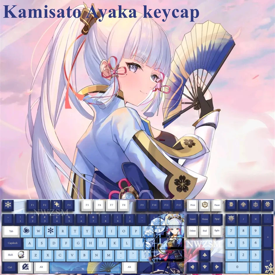 

Genshin Impact Character Kamisato Ayaka Keycaps Printed Keycap Pbt Cherry Profile Sublimation Mechanical Keyboard Key Caps 108