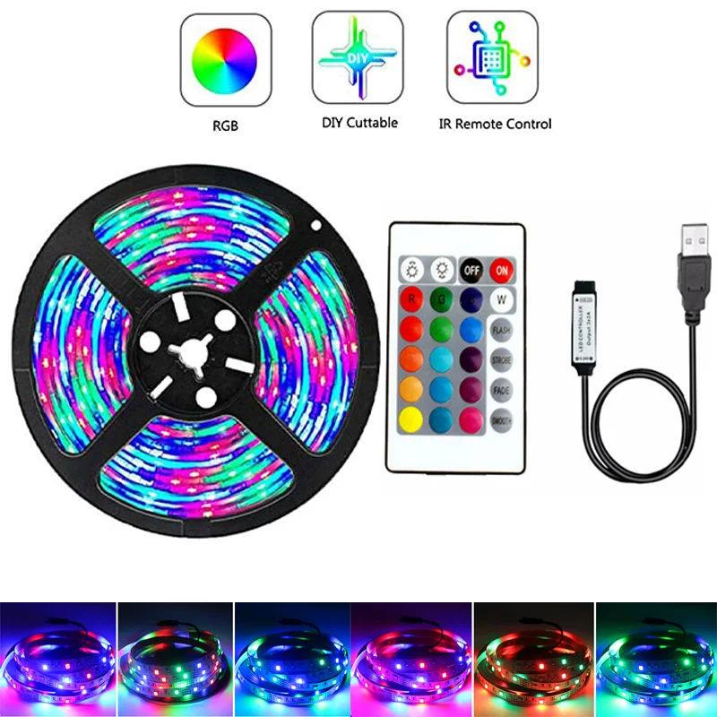 5V RGB LED Strip Lights USB 2835 60Led/m 0.5m 1m 2m 3m 4m 5m Lamp Bluetooth Infrared Control TV Backlight Home Party Decoration