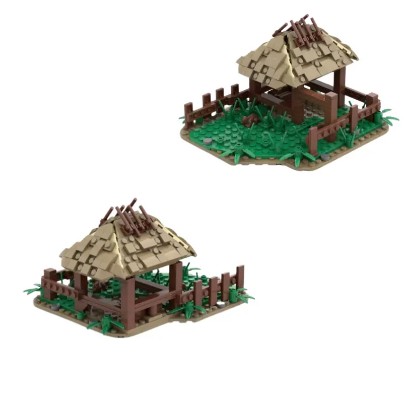 MOC-223492 حيوان القرون الوسطى مستقر 175476 شجرة الغابات طاولة خشبية تجميع الجسيمات الصغيرة بناء الالعاب العملاقة الديكور