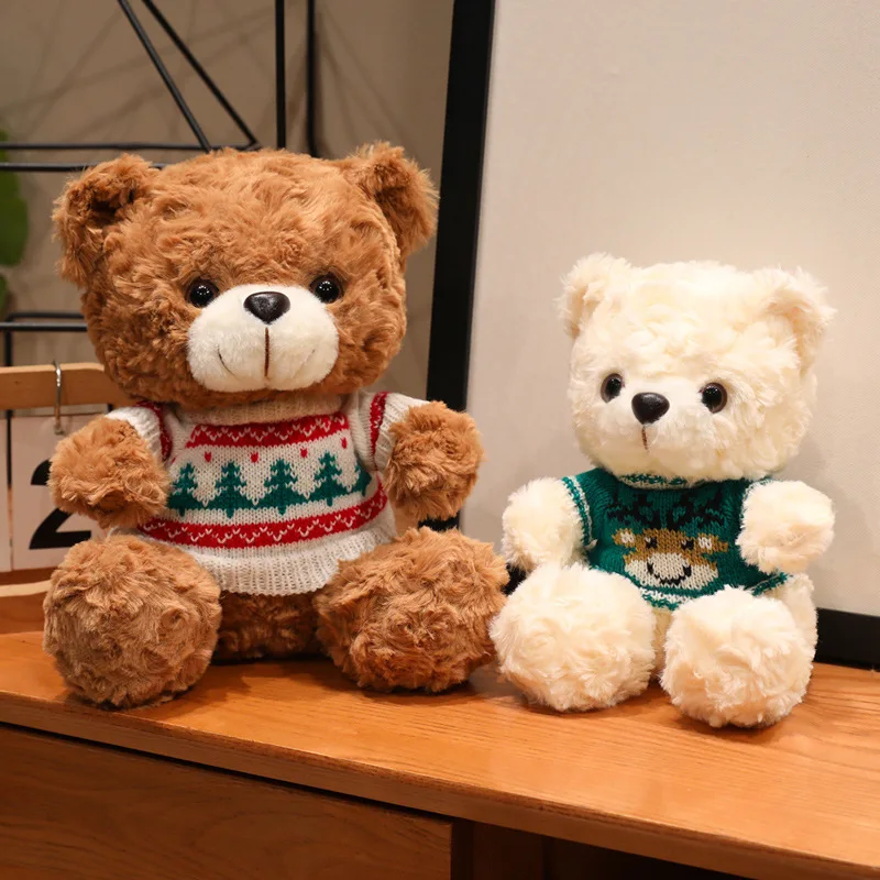 18/23cm Christmas Bear Plush With Clothes Fluffy Huggable Pillow Cute Sweater Bear Festival Gifts - view 4