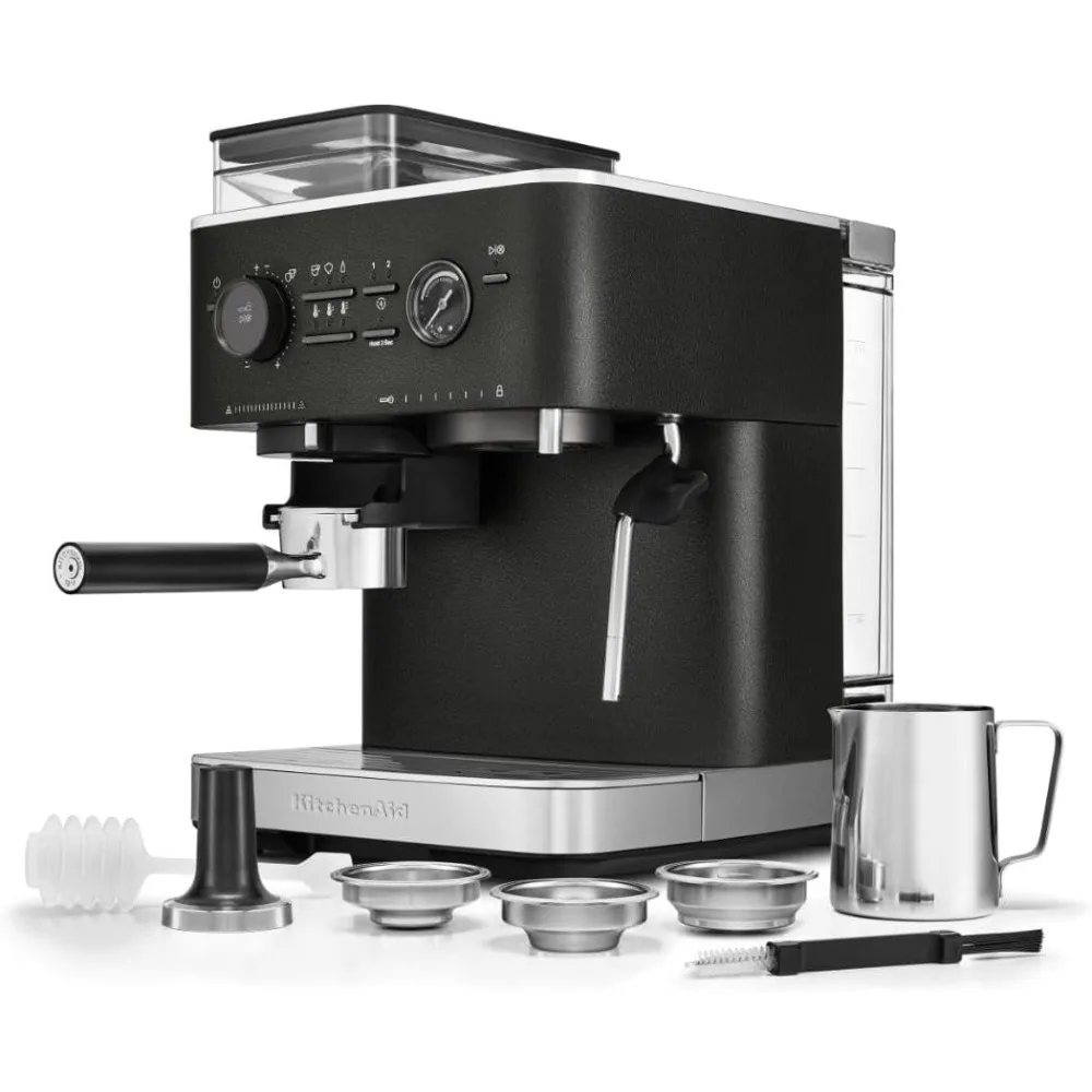 Semi Automatic Espresso Machine with Burr Grinder, 2.5L, Cast Iron Black