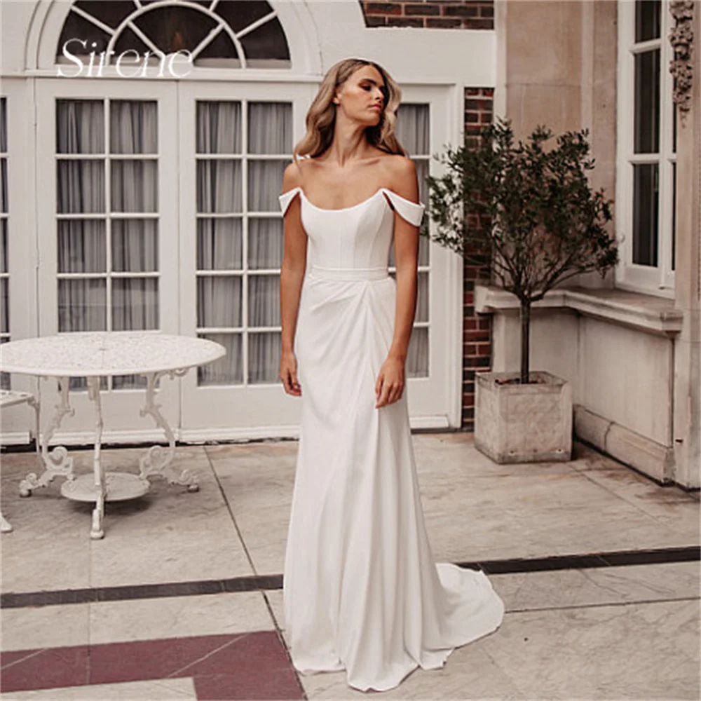 

Sirene Off The Shoulder Pleat Mermaid Open Back Wedding Dress 2025 Boat-Neck Sweep Train Bride Gown Vestido De Noiva Customized