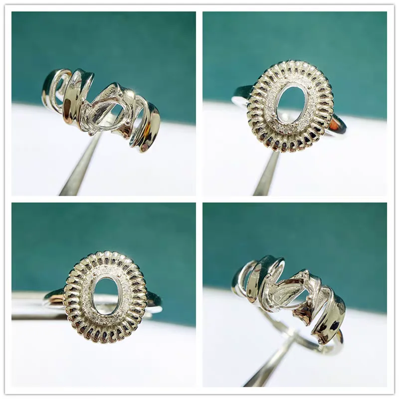 

MeiBaPJ 5mm*7mm Elliptic Stone 925 Sterling Silver Fashion Ring Holder DIY Empty Support for Women Fine Charm Jewelry