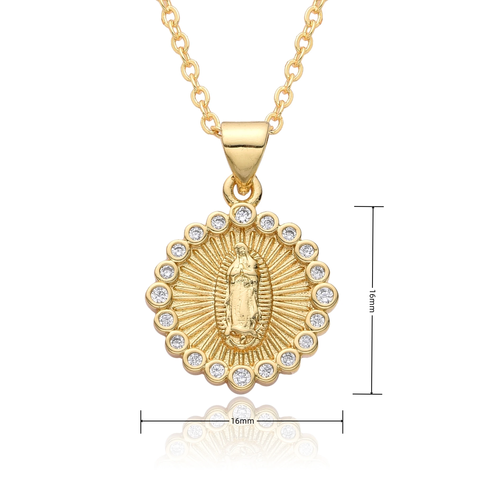 مطلية بالذهب سيدة غوادالوبي ميدالية سحر زركونيا حواف قلادة دينية حواف الورد مريم العذراء قلادة مجوهرات الكاثوليكية #3