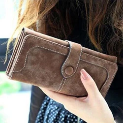Popular European and American retro frosted PU leather high quality women's handbag multi-card folding buckle Fashion trend long