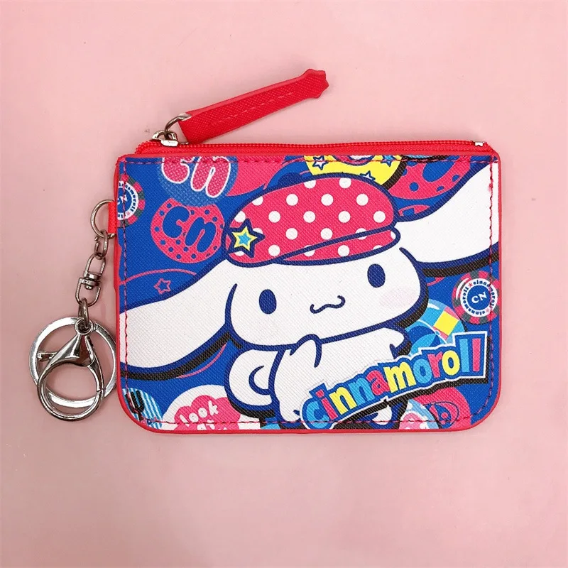 Sanrio Cartoon Cinnamoroll Card Cover Coin Purse Badge Wallet Card Holder Portable Zipper Anti-Lost Key Ring Kawaii Girl Gift