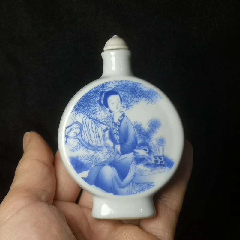 YIZHU CULTUER ART Size 9.8 x 6.8 cm Old Chinese Porcelain PaintingBeautiful Woman Belle Snuff Bottle Decoration Gift Collection