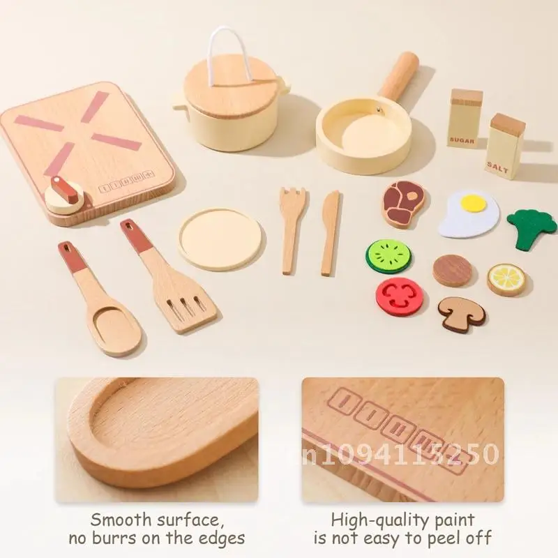 1Set Montessori Holz Spielzeug Küche Freies Haus Spielzeug BPA Pretend Utensilien Geschenk Frühen Kochen ​ Simulations-Bildungsgerät für Kinder