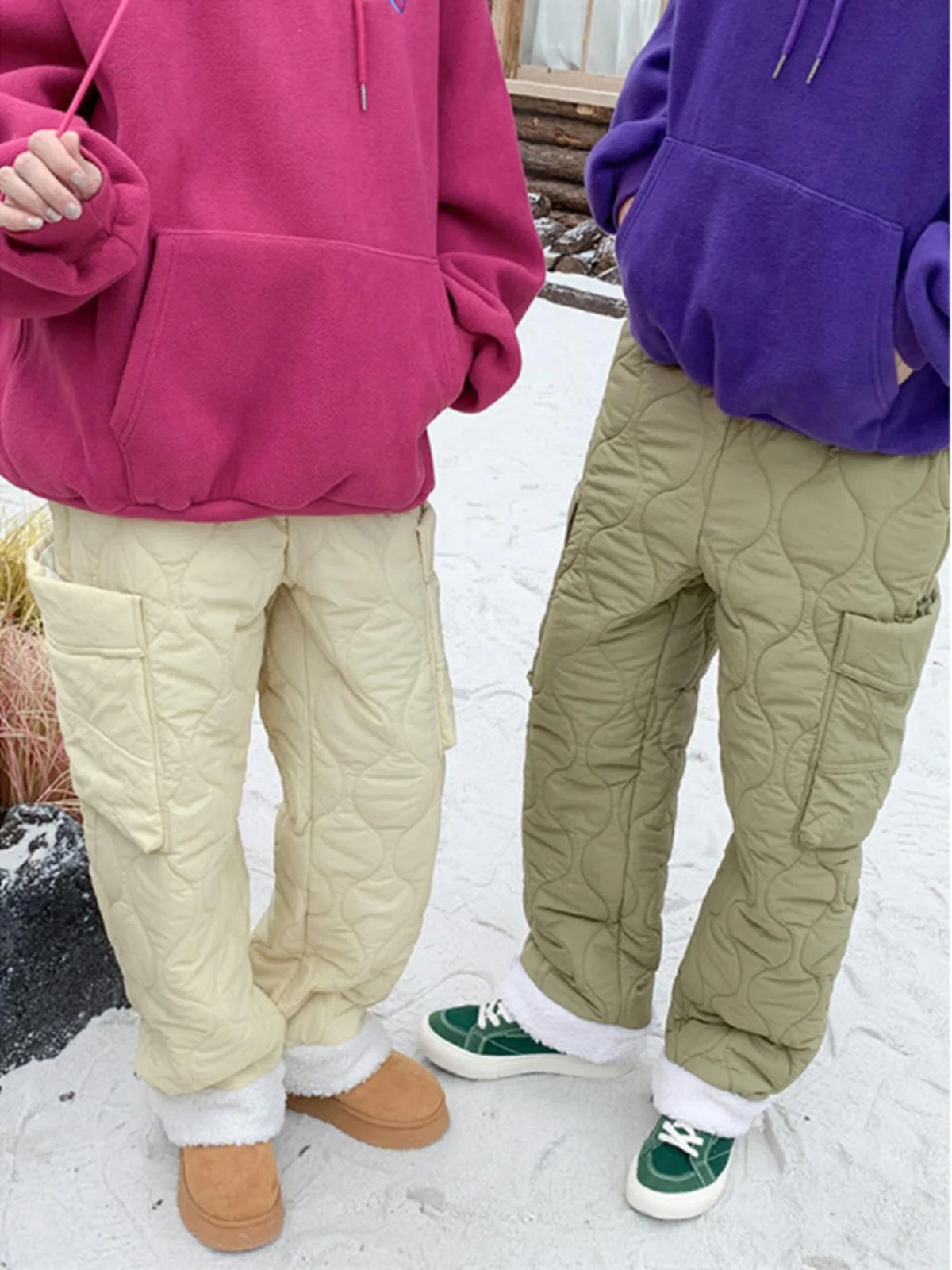 

Thiened Cotton Pants Men's Winter Snowskiing Casual Trousers Lambdown Patchwork Workwear Straight Leg Long Pants Youth Faion