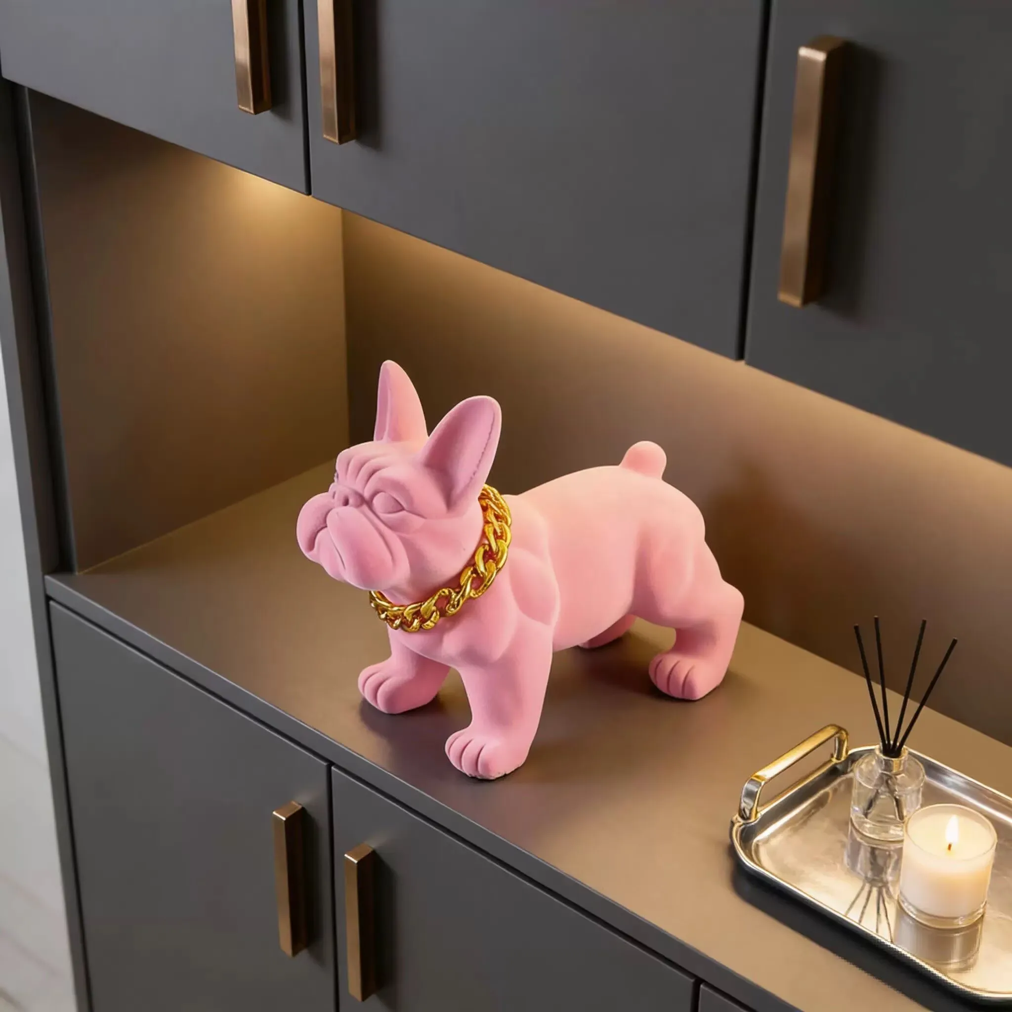 Room decoration animal sculpture Nordic plush method fighting dog piggy bank decoration living room entrance decoration gift