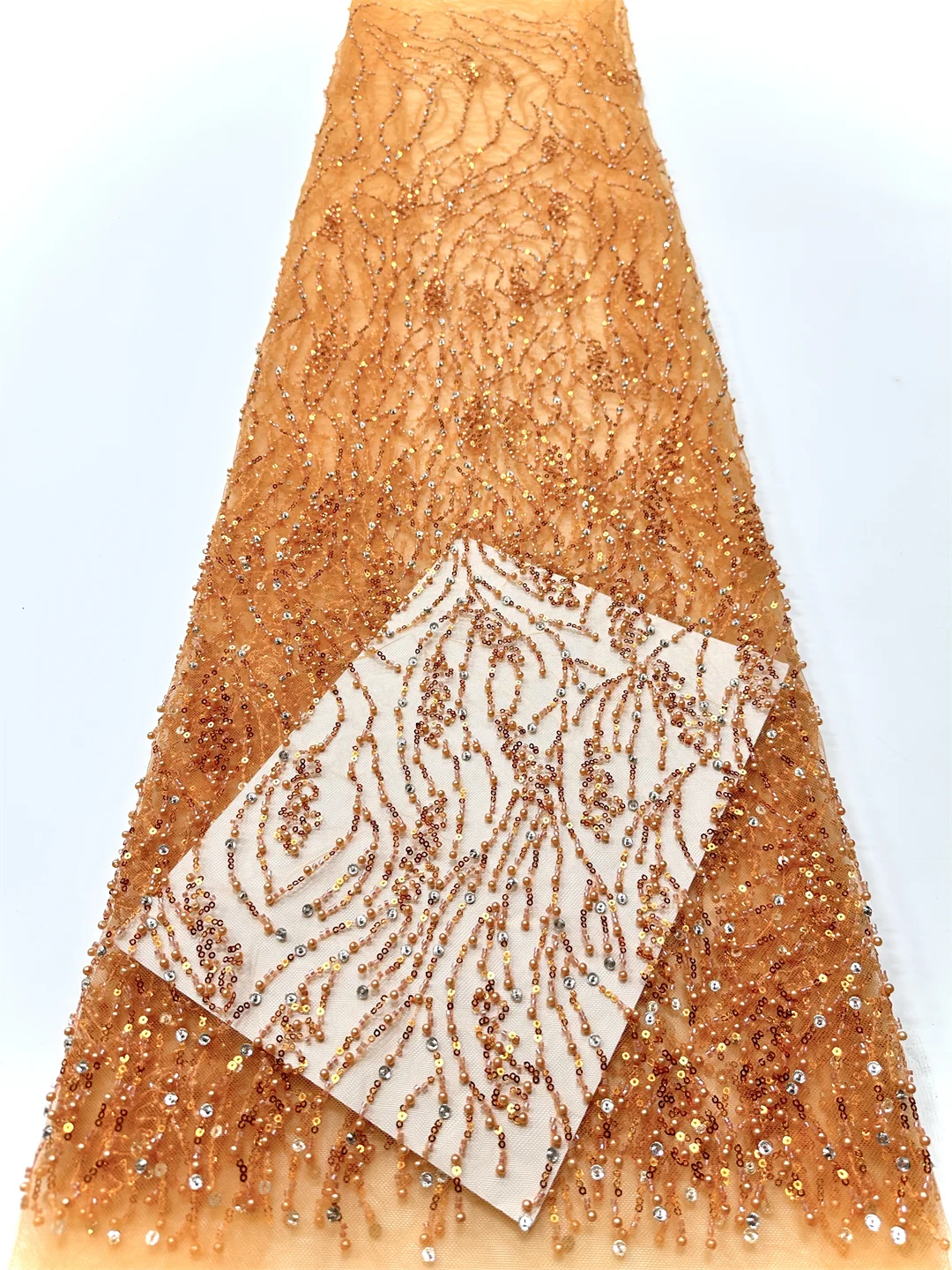 Elegant African Guipure Lace Lace Fabric 2025 Nigerian Water Soluble Sequin Beaded Fabric for Party Dresses Women's Sewing