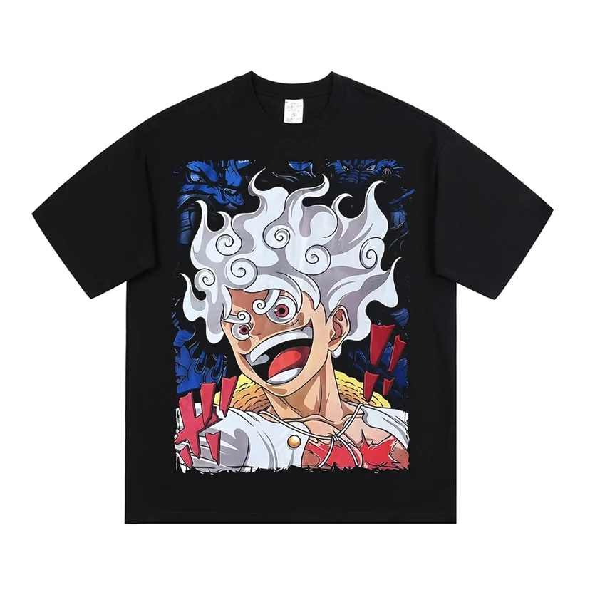 

Riman ONE PIECE Luffy 5-speed Digital Printing Short-sleeved Heavy Cotton T-shirt for Men and Women with The Same Loose Style