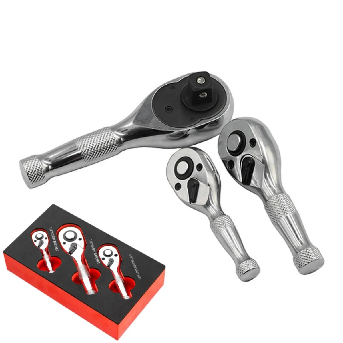 1/2 3/8 1/4 Inch Drive Stubby Ratchet Flex Head Ratchet Set Mini Stubby Ratchet Wrench 72 Tooth Socket Wrench for Tight Spaces