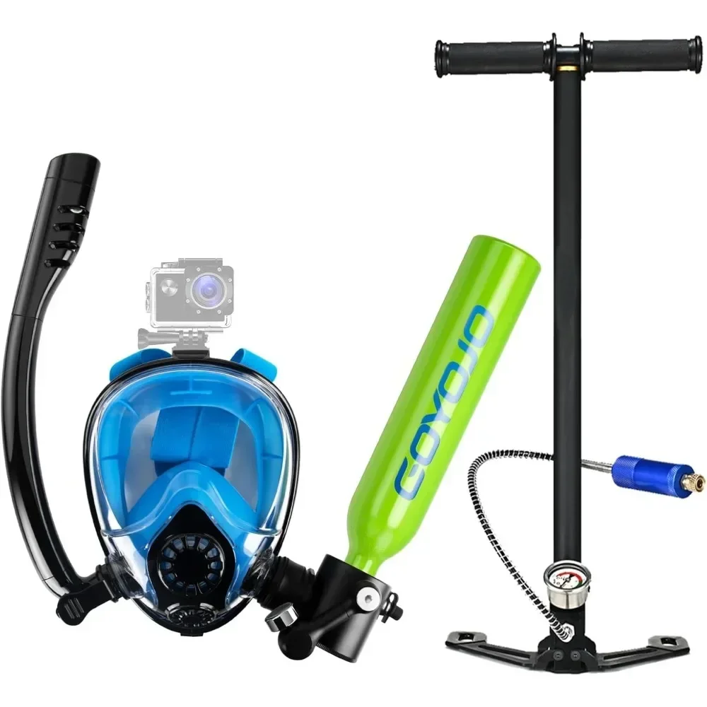 Best Mini Scuba Tank 0.5L Diving with Pump Snorkel Mask Portable Oxygen Cylinder Full Face Diving Mask Underwater Breath System