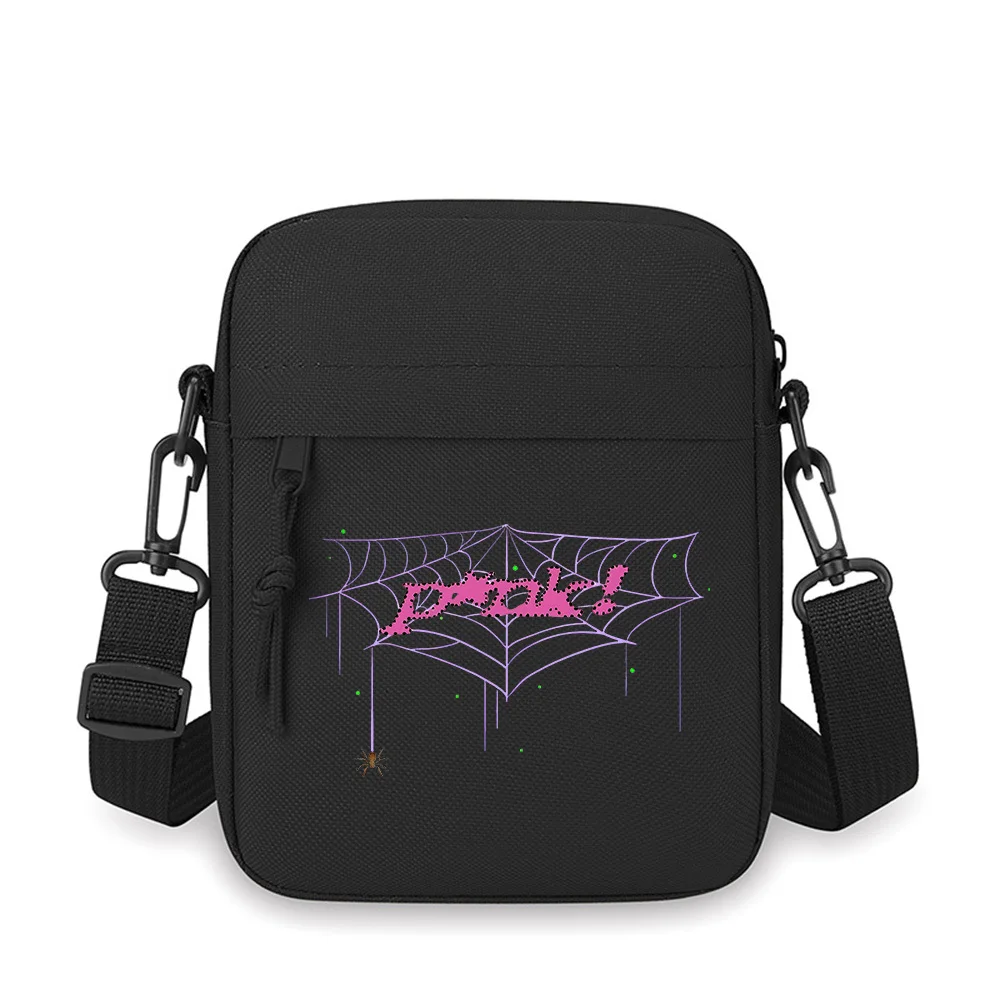 Pink spiderweb,dotted and spooky. Men Crossbody Bag Single Shoulder Women Cartoon Anime Film Printing Design Unisex
