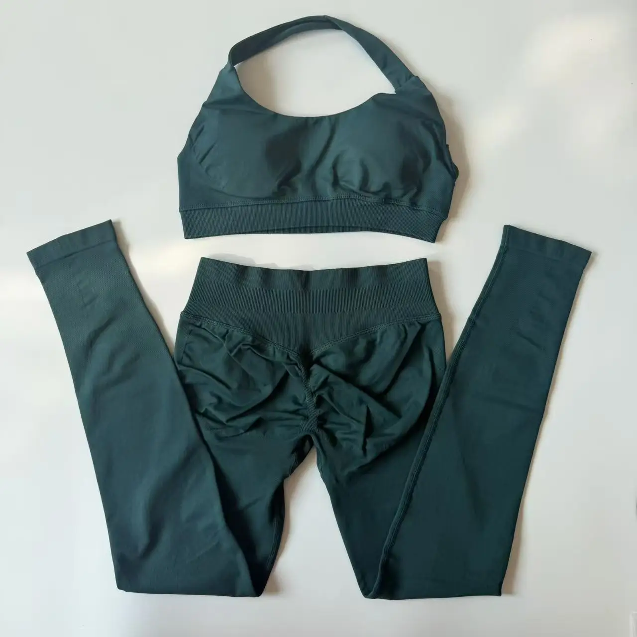 Yoga Legging Sets for Women Seamless Yoga Set Scrunch Butt Legging Set Workout Gym Suit with Halter Crop Top