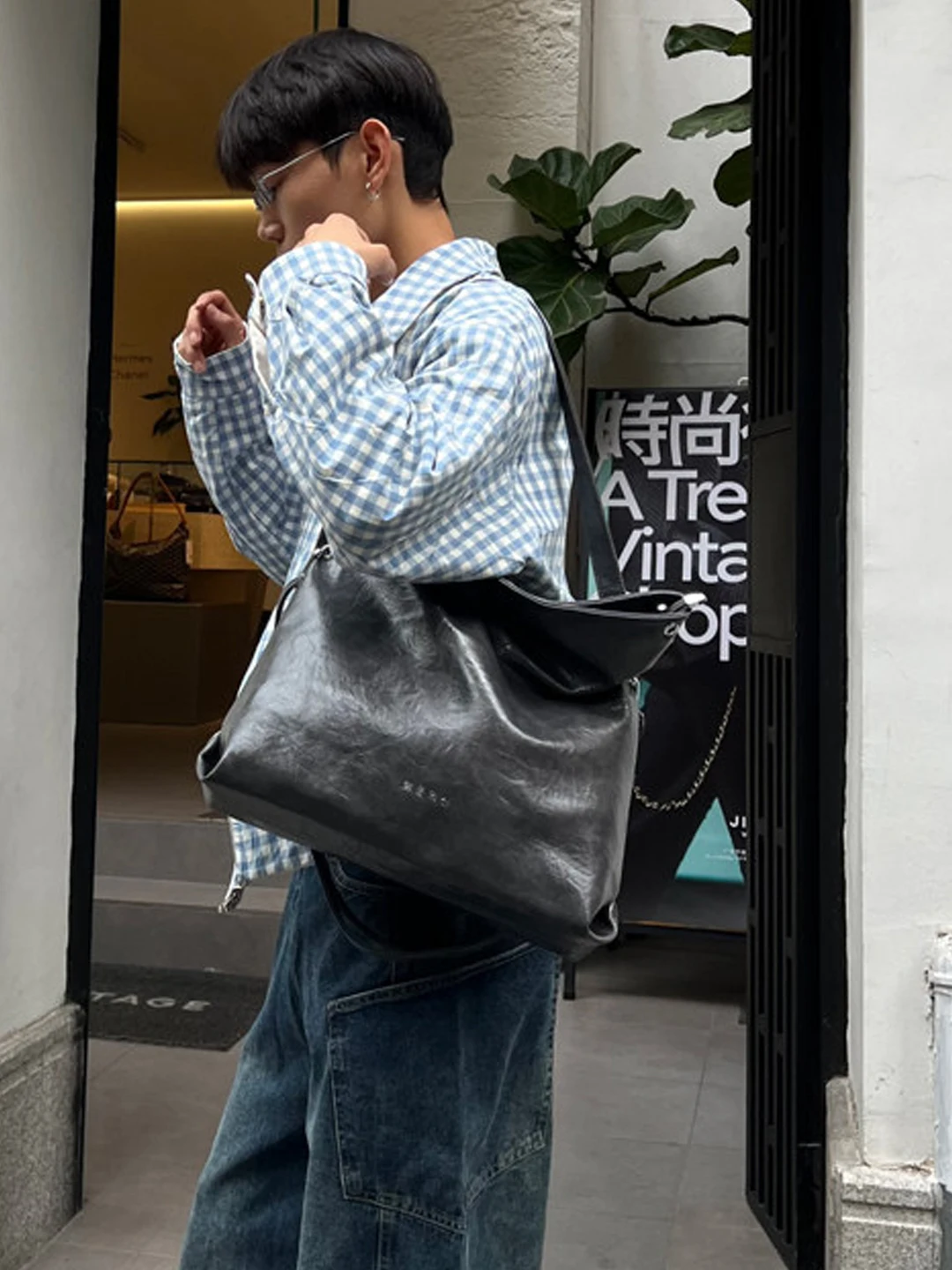 NIN Design Unique Personality Ins Single Shoulder Crossbody Retro Tote Bag Unisex PU Japanese Hobo Bag Trendy Casual Backpack