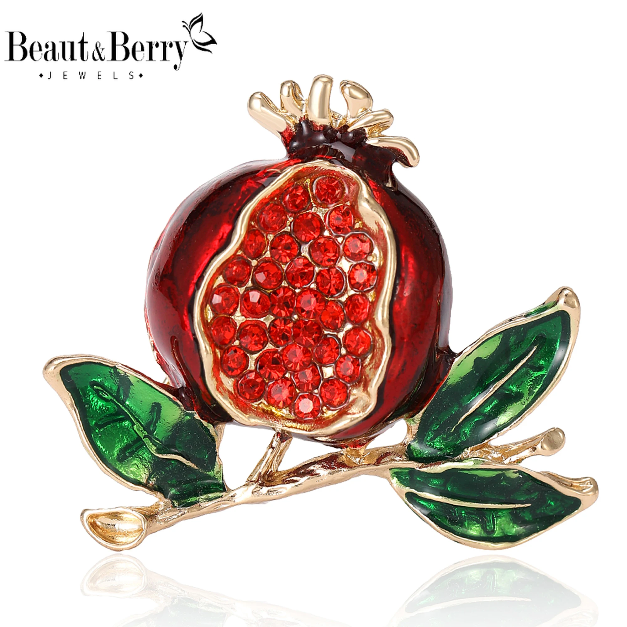 Beaut&Berry Enamel Pomegranate Brooches for Women Unisex 3-color Rhinestone fruits Party Casual Brooch Pin Gifts
