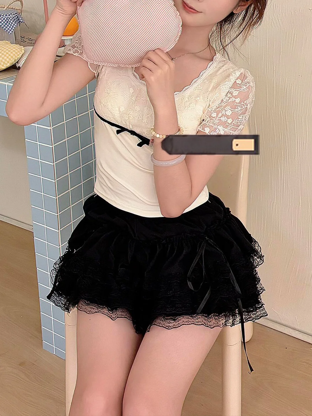 Summer 2026 High Waist Lace Puffy Skirt Women's Style Ballet Sweet  Knot Anti-Light Black Cake Skirt Retro Stitching