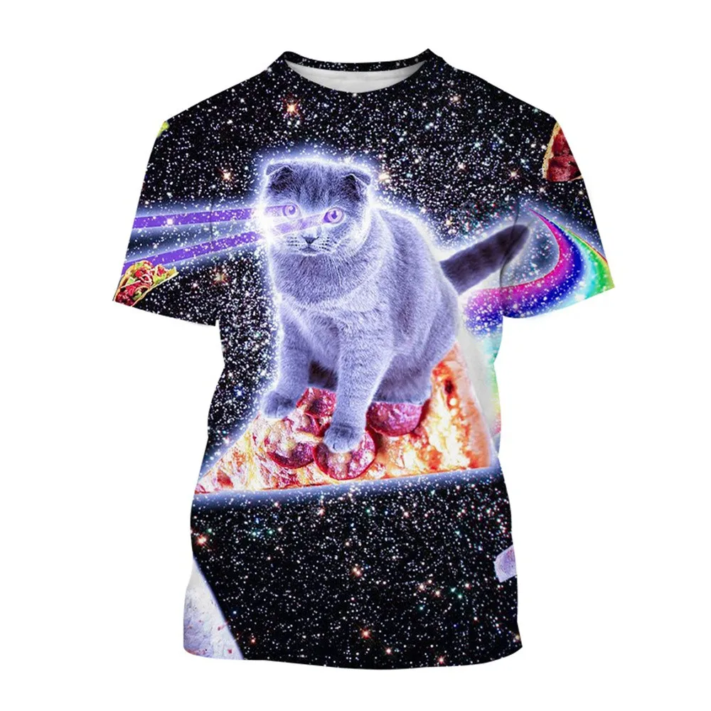 Unisex 2024 Cool Animal Cat Tshirt Men Women Galaxy Space Lovely Kitten Cat 3d T Shirts Pizza Funny Street Top Tee Short Sleeve