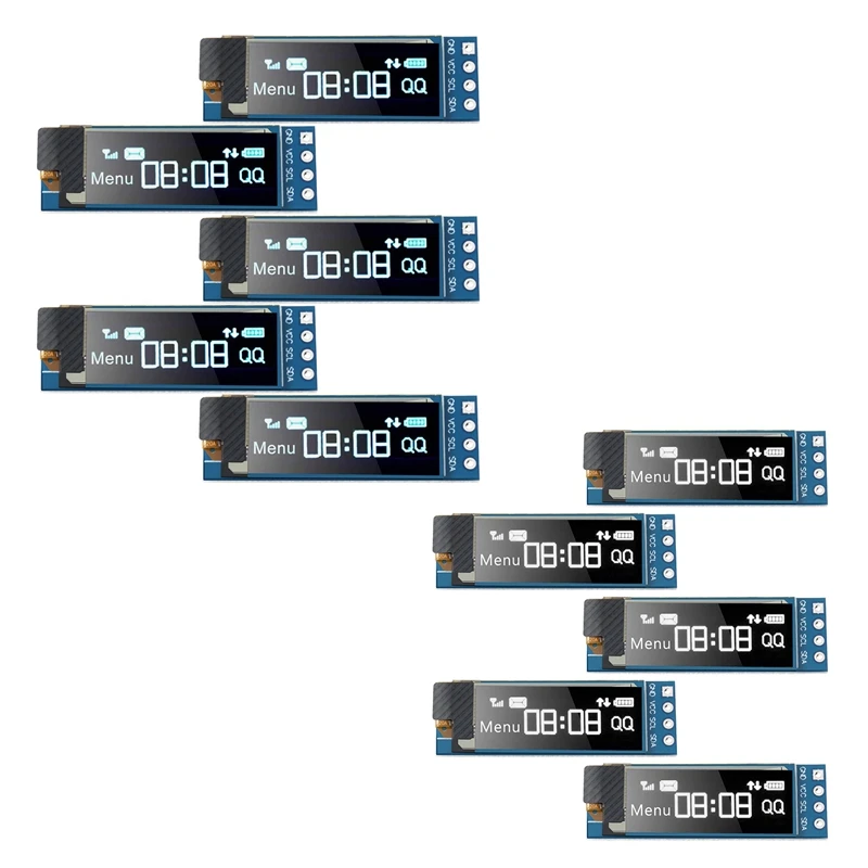 Módulo de exibição OLED, driver de tela, 0,91 Polegada, I2C, 3.3V-5V, 5 pcs