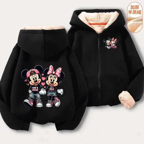 Chaqueta de cordero de Mickey Minnie Mouse Otoño Invierno Disney dibujos animados Anime abrigos de gran tamaño cómodo cálido con capucha hombres mujeres sudadera