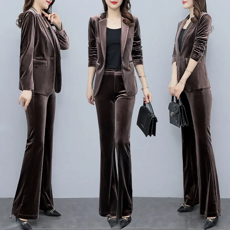 

2022 Autumn New Suit Women's Velvet Fashion Suit Collar Slim Three Piece Suit Women's Casual Suit Women's Suit