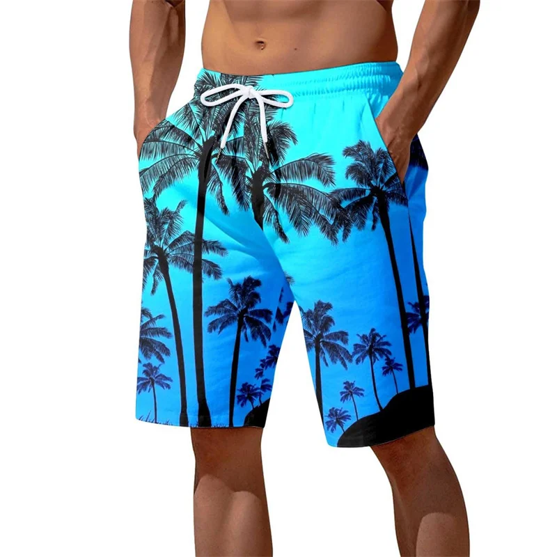 

Hawaiian Coconut Tree 3D Printed Beach Shorts Men Summer Colorful Swimming Trunks Kids Quick Dry Surf Board Shorts Casual Pants