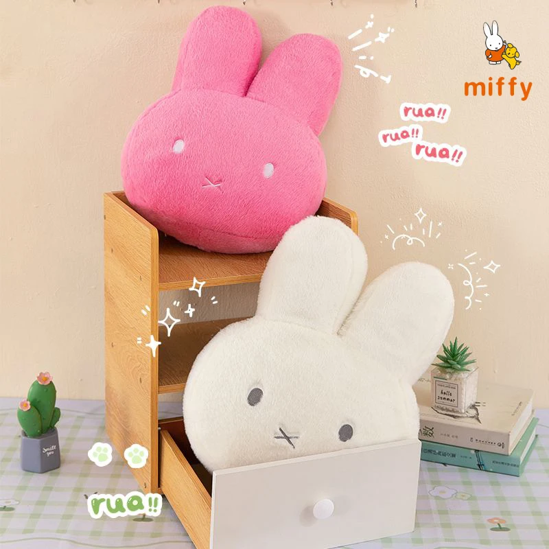 Kawaii Miffy Plüschpuppe Cartoon Weiß und Rosa Bequemes Wurfkissen Dopamin Flauschiges Stofftier Anime Zubehör Mädchen Geschenke