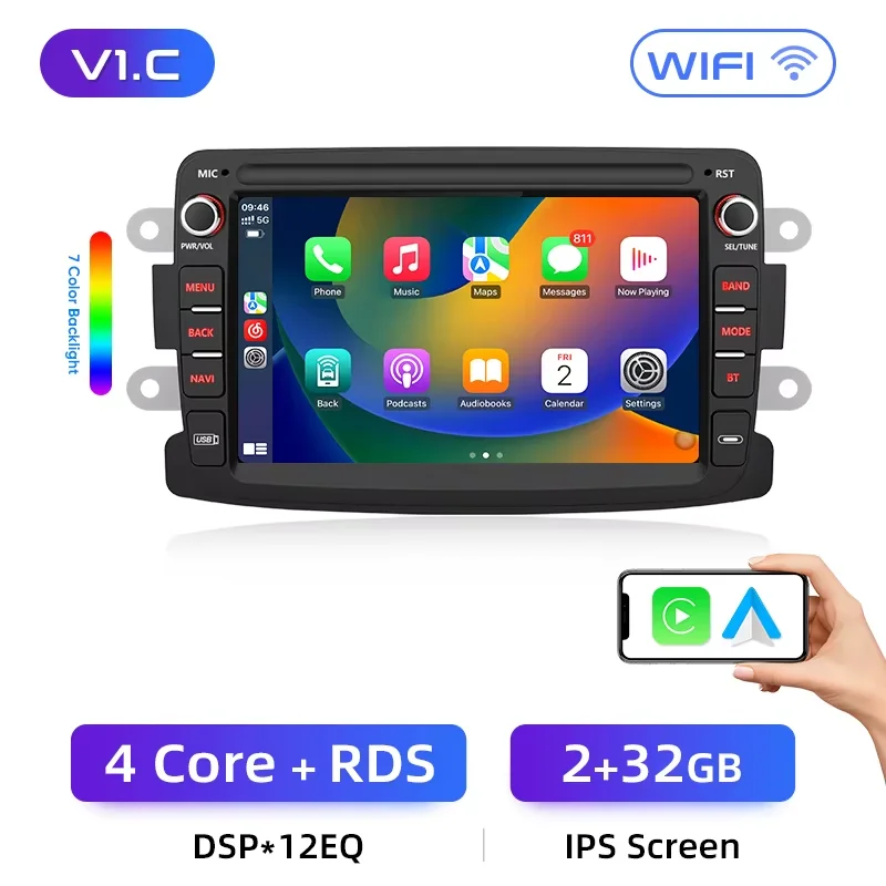 Junsun 7 inch autoradio voor Renault Dacia Duster Sandero Captur Xray Logan 2 Symbol Dokker CarPlay Android Auto GPS Multimedia