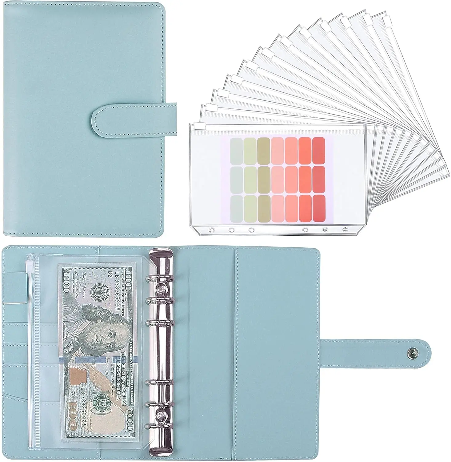 

New A6 Budget Binder with Zipper Cash Envelopes for Money Organizer & Budgeting, PU Leather Budget Planner Money Saving Binder