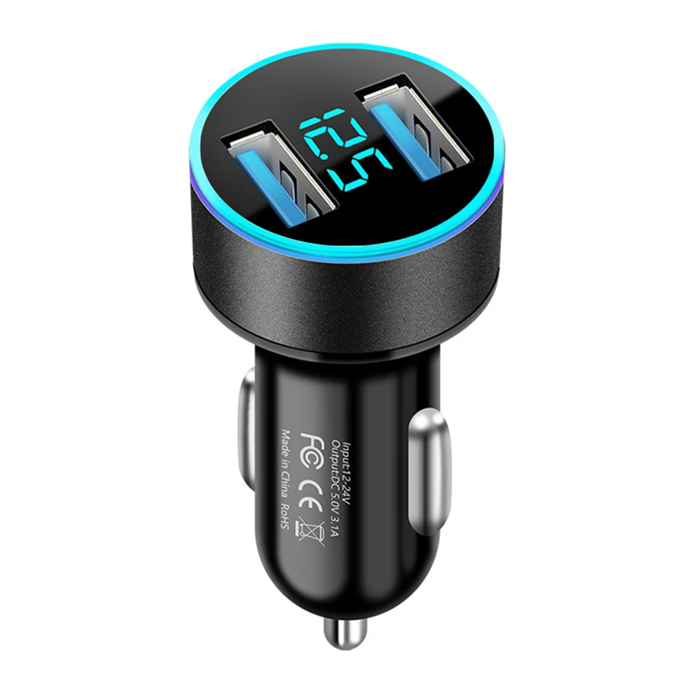 المزدوج USB شاحن سيارة محول سيارة ولاعة السجائر LED الفولتميتر لجميع أنواع شاحن الهاتف المحمول الذكية المزدوج USB شحن سريع