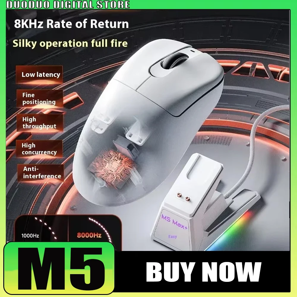 

Мышь Lingbao M5 Pro Max, трехрежимная RGB-датчик Paw3395, 1K, 8K, легкая беспроводная игровая мышь, индивидуальные аксессуары для ПК, киберспорта