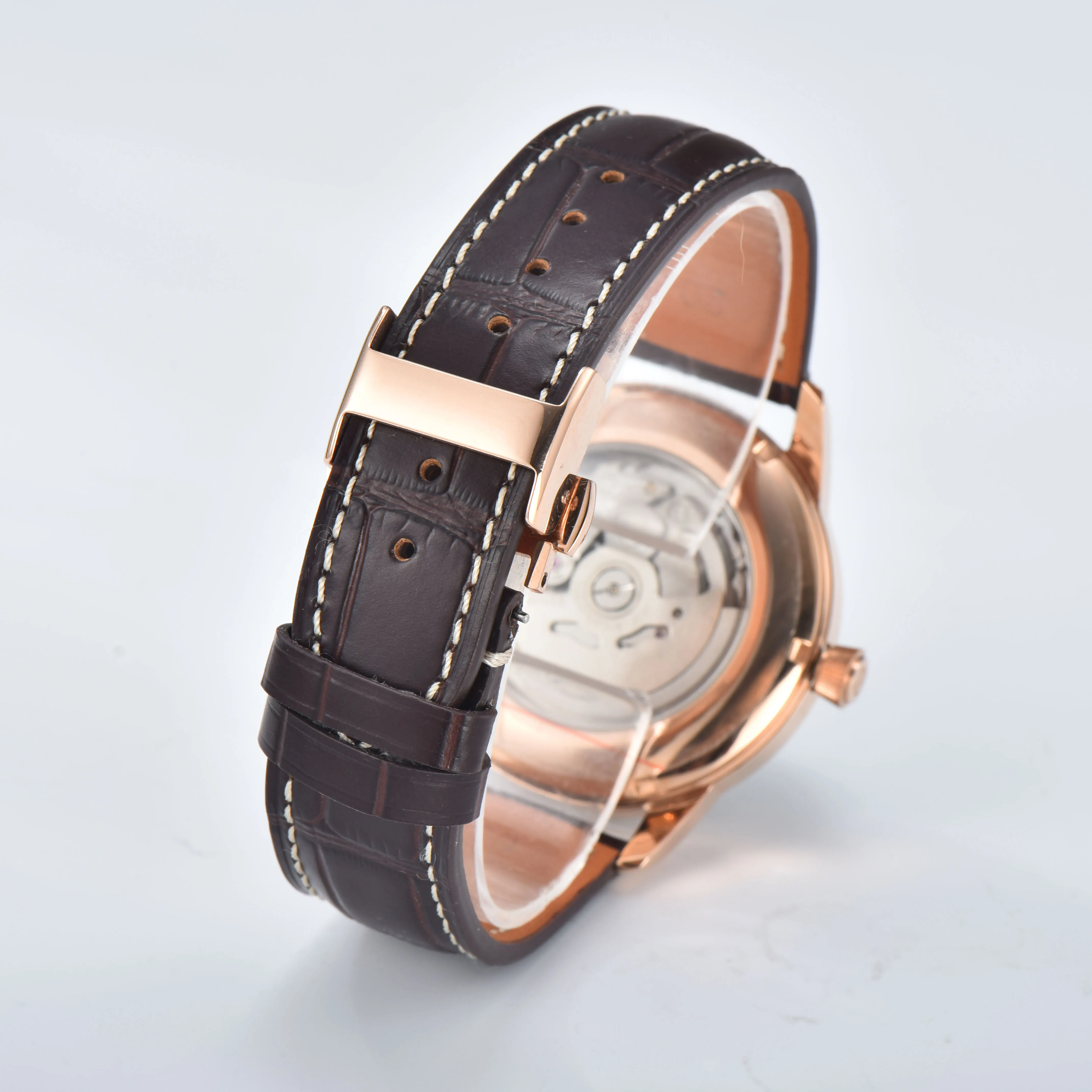 Reloj con logotipo personalizado para hombre, pulsera de cuero y cristal de zafiro, resistente al agua, movimiento automático, 40,5mm, NH35