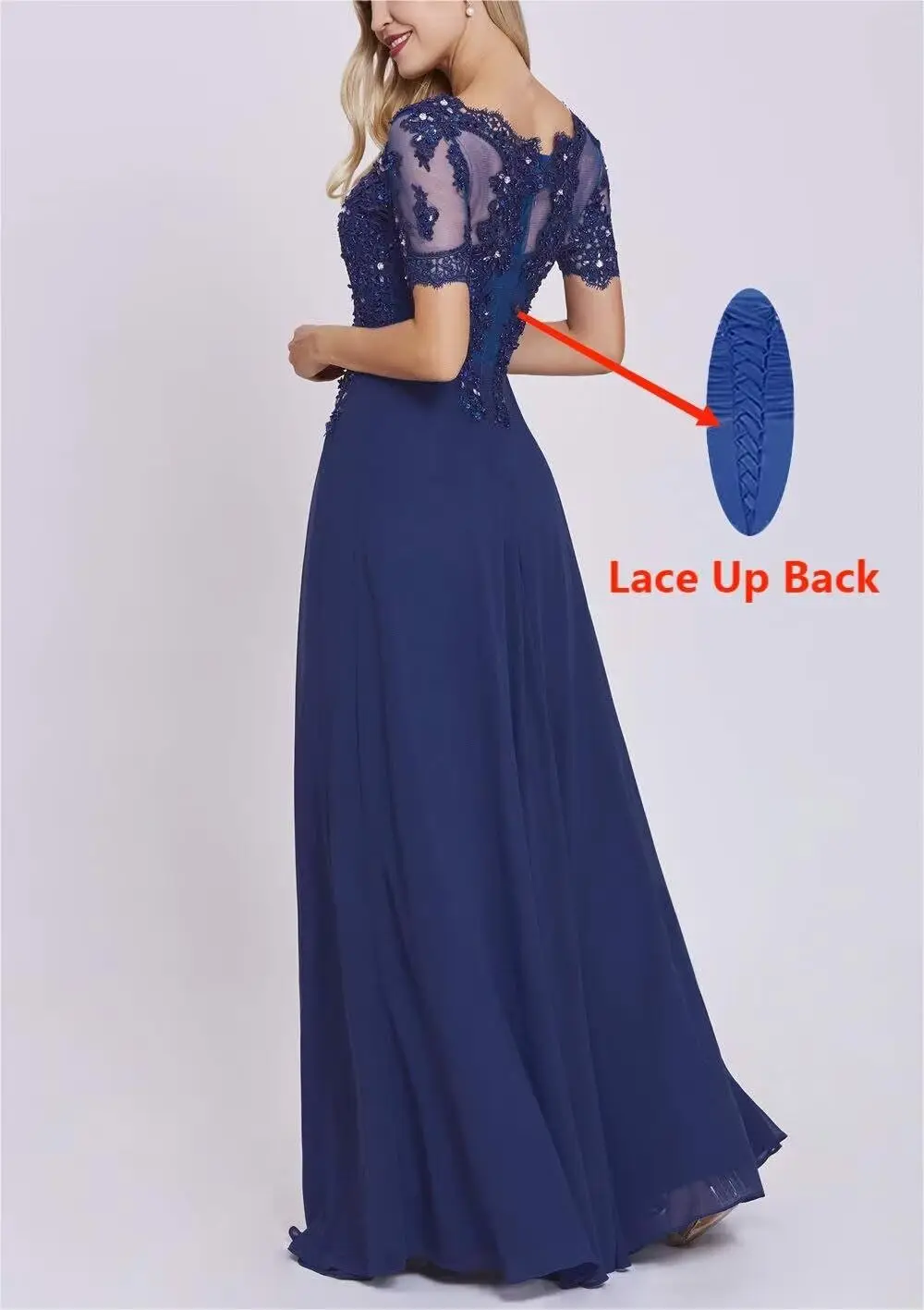 Mother of The Bride Dress 1/2 Sleeves Lace Appliques Long Chiffon Prom Dresses for Women's Formal Wedding Party Growns