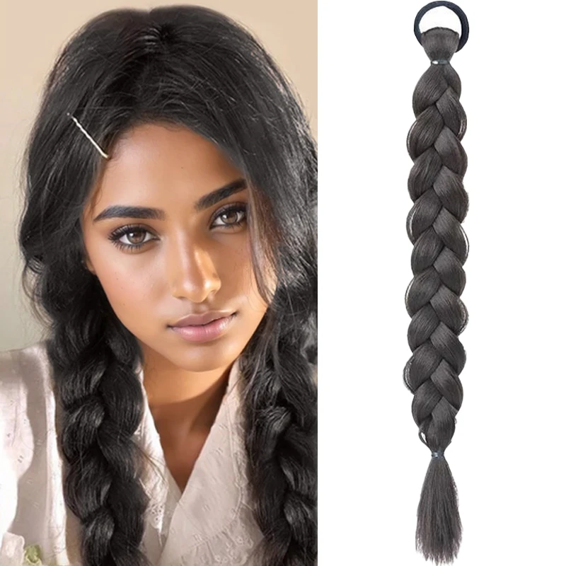 

18-дюймовая косичка для волос, синтетические наращивания, плетеный хвост, парик, накладной хвост с эластичной резинкой, подходит для повседневного ношения