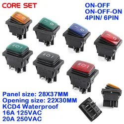 20A 125VAC KCD4 Waterproof Switch ON-OFF-ON Rocker Switch 12V Power Switch 3 Position 6 Pins self-Locking 16A 250VAC