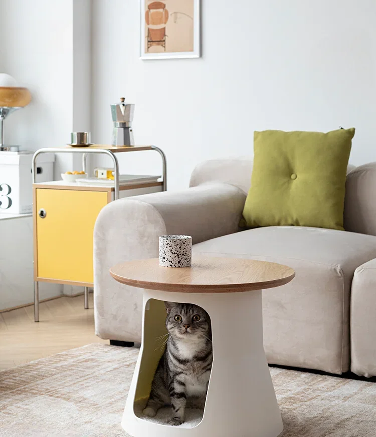 Solid Wood Cat Coffee Table Living Room Nordic Modern Minimalist Cat Shared Pet Sofa Side Table
