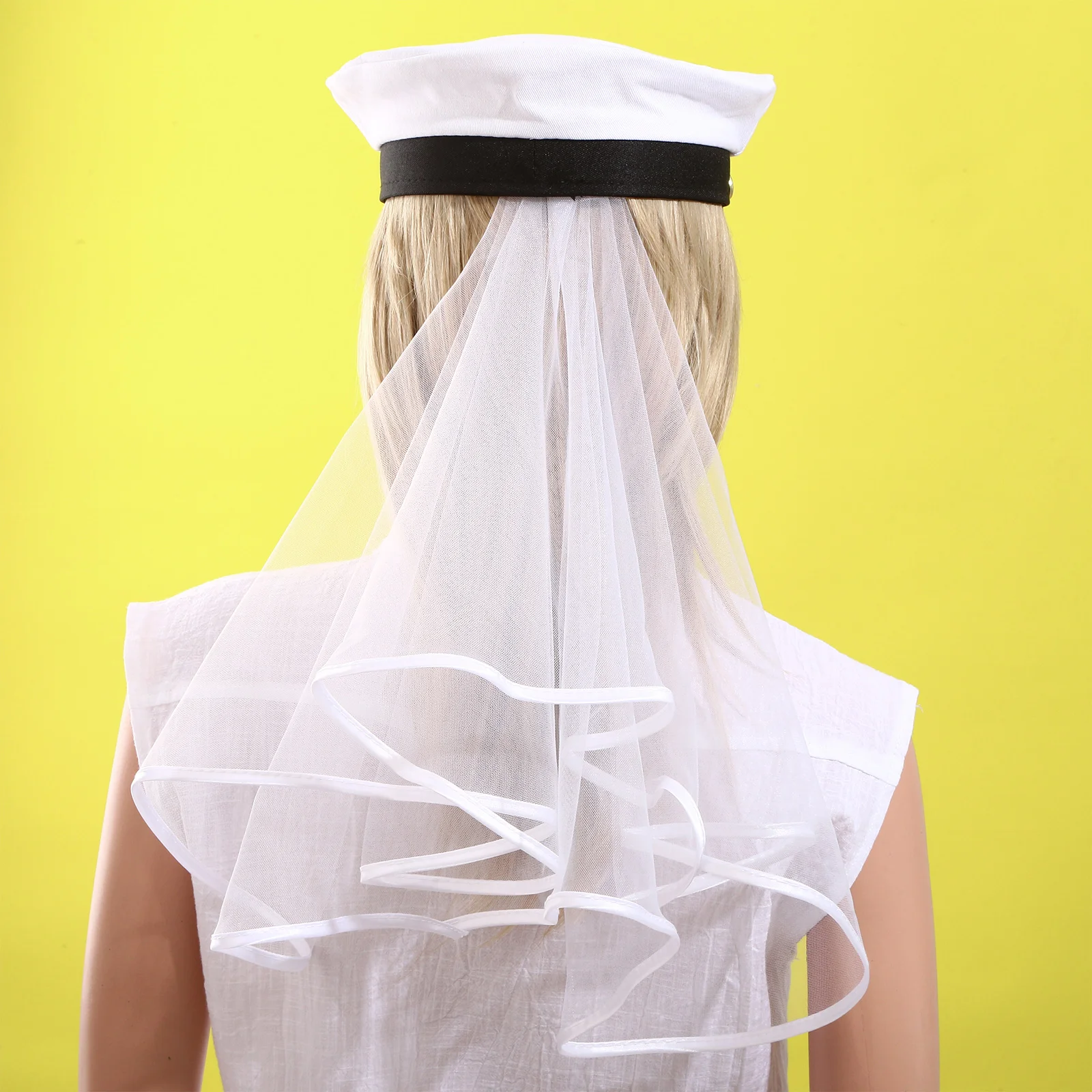 Women Bride Sailor Hat Veil Bridal Veils Captains Navy Bride's Hat Veil Marine Navy Military Hat Cap Bride's Wedding Sailors Hat - Image 5
