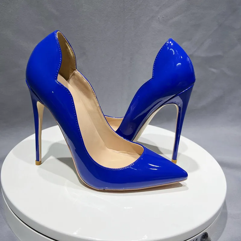 Heelgoo Solid Royal Blue Women Side Curl Cut Pointy Toe High Heel Shoes for Wedding Party Elegant Stiletto Pumps Plus Size 33-46