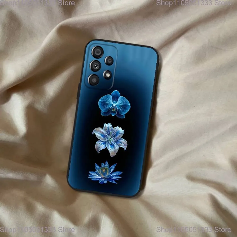 Elegante rosa e azul orquídea caso de telefone para samsung galaxy a20, a21s, a22, a31, a32, a52, a53, a72,73, a80 capa preta macia