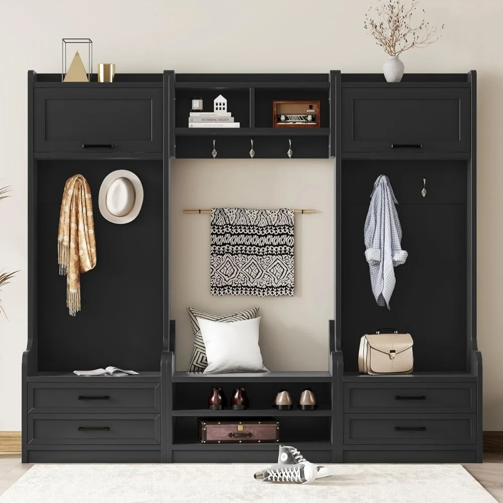 

4-in-1 Coat Rack with Bench and Shoe Storage, 7 Hooks Coat Rack, Drawers, Cabinet, Detachable Multiple Functions Halltree