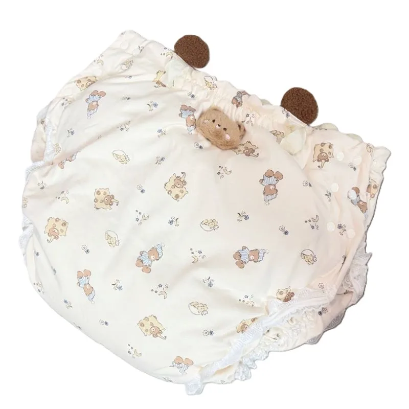 Adult Cotton Cartoon Pattern Cloth Diapers Lengthened Thickened Waterproof Layer Lace Trim ABDL Diaper Washable Nappies Briefs - view 6