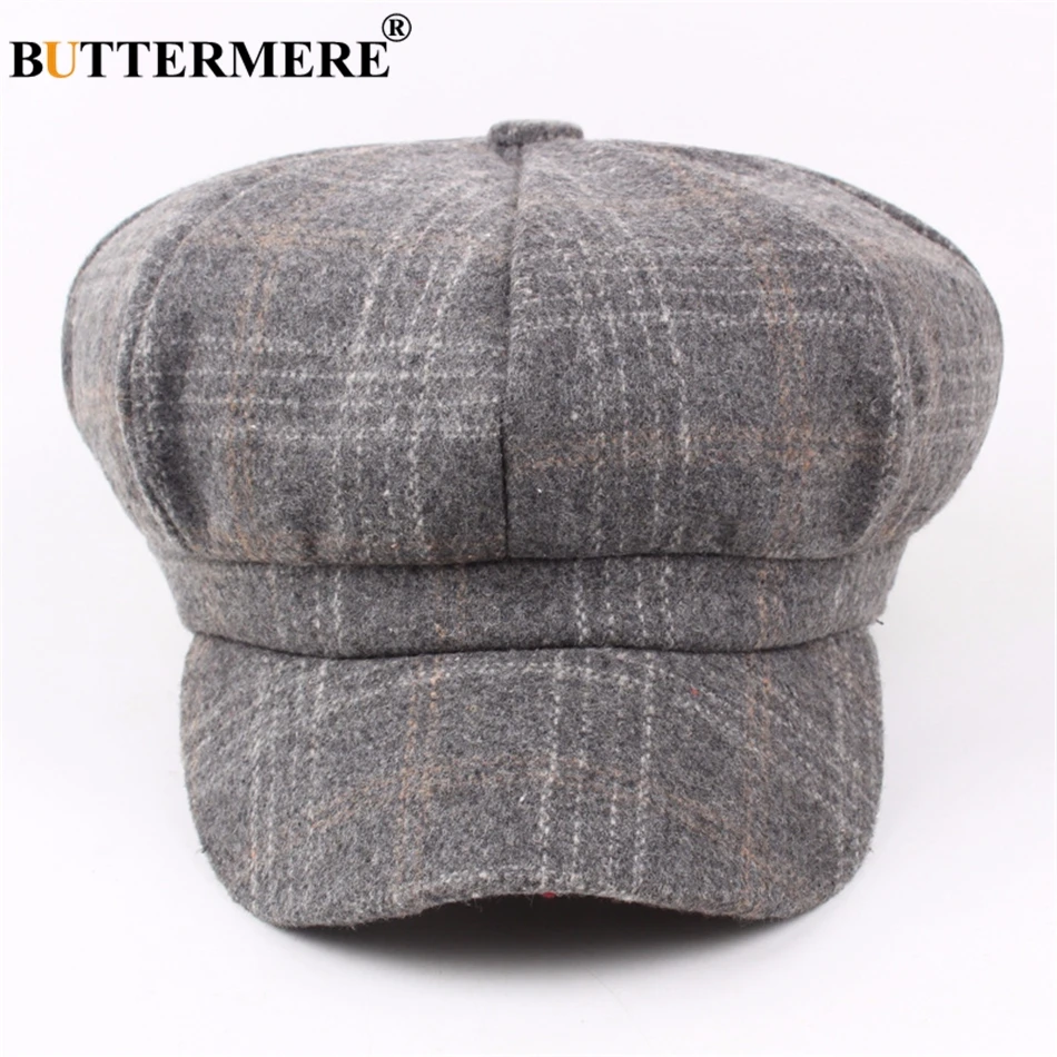 BUTTERMERE Women Wool Tweed Caps Newsboy Female Male Vintage Army Green Plaid Flat Caps Spring Painters Cabbie Duckbill Hat 2024