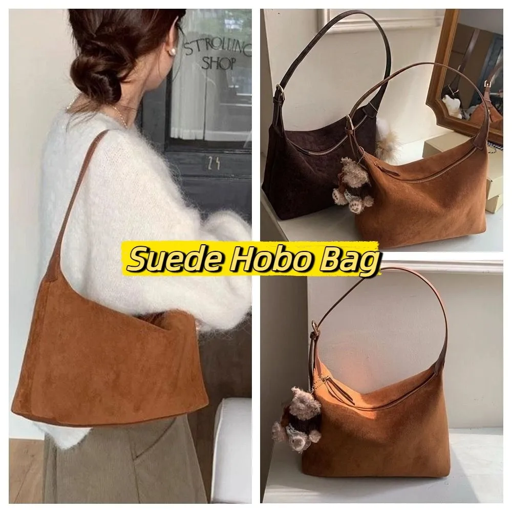 

Simple Handbag Suede Shoulder Bag Solid Color Large Capacity Ladies Crossbody Bag Korean Style Fashion Hobo Bag Girls