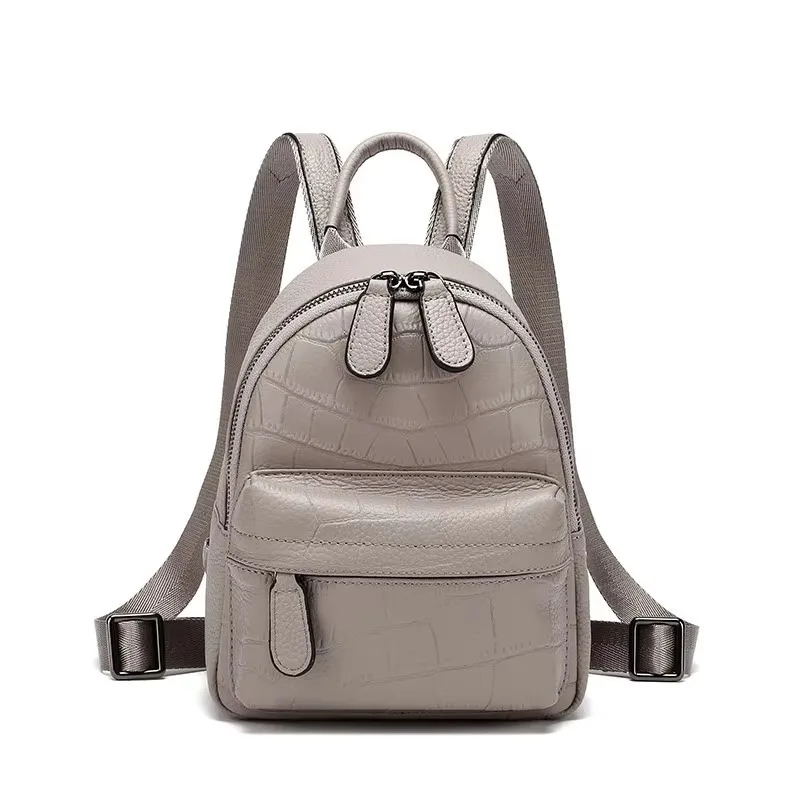 Mini Genuine Leather Backpack Women Casual Daily Use Real Cow Leather Bagpack Alligator Pattern Cowhide Travel Shoulder Bag
