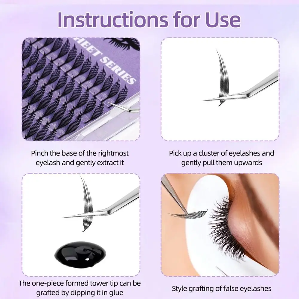 132/240 Clusters Curvature D Grafted False Eyelashes Thickness 0.04 Makeup Grafting Fake Eyelashes Mixed Length Comic/Natural view 3