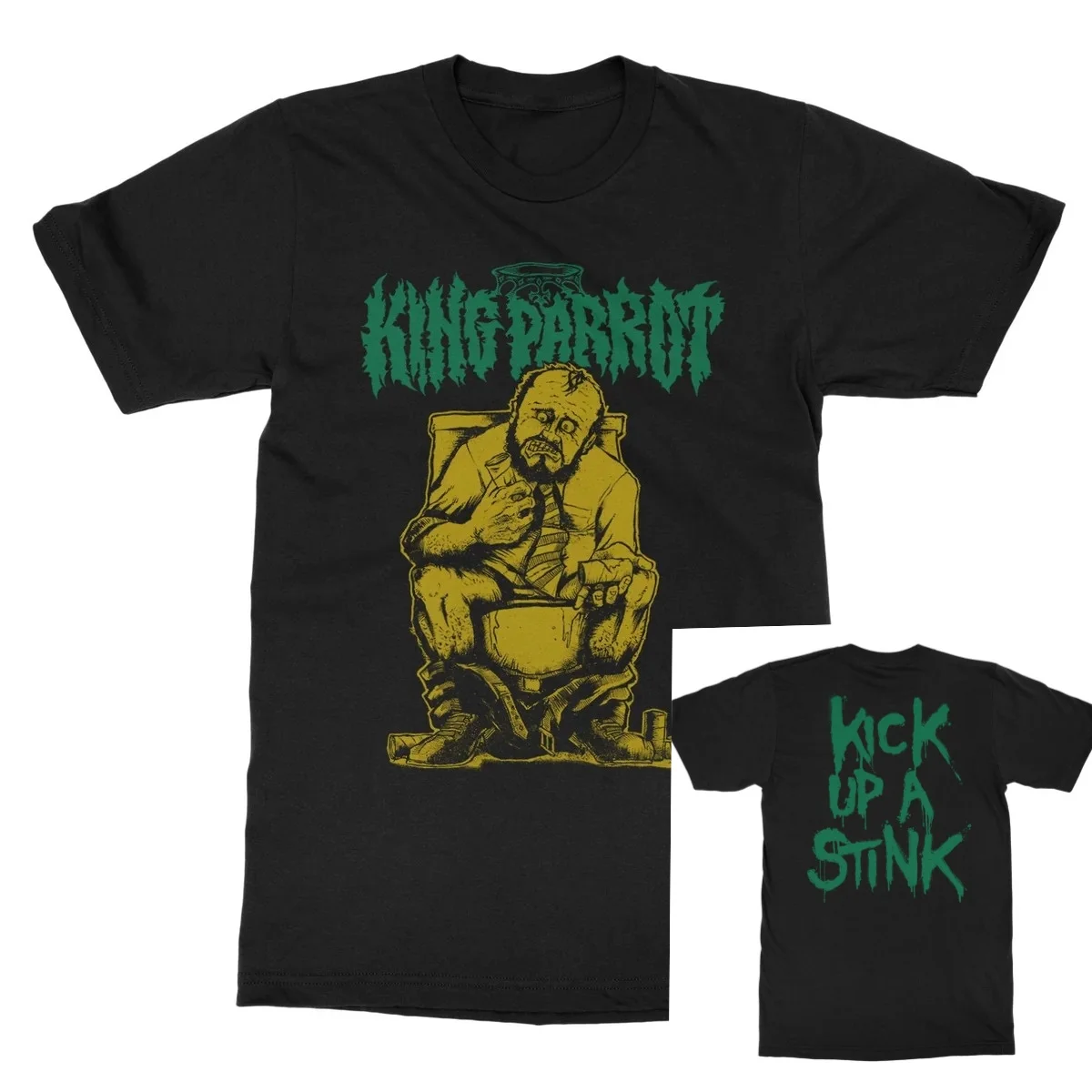 King Parrot Band Toilet Man Cartoon Drip Font Double Sided Art Print T Shirt Grindcore Unisex Tee for Rock Fans