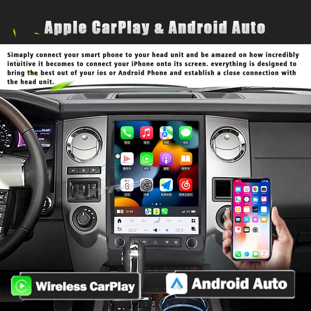 Autoradio Android 11 Qualcomm Snapdragon, Navigation GPS, Lecteur Carplay, Unité Principale, Limitation de la Voiture, Ford Expedition F450, 2015, 2016, 2017