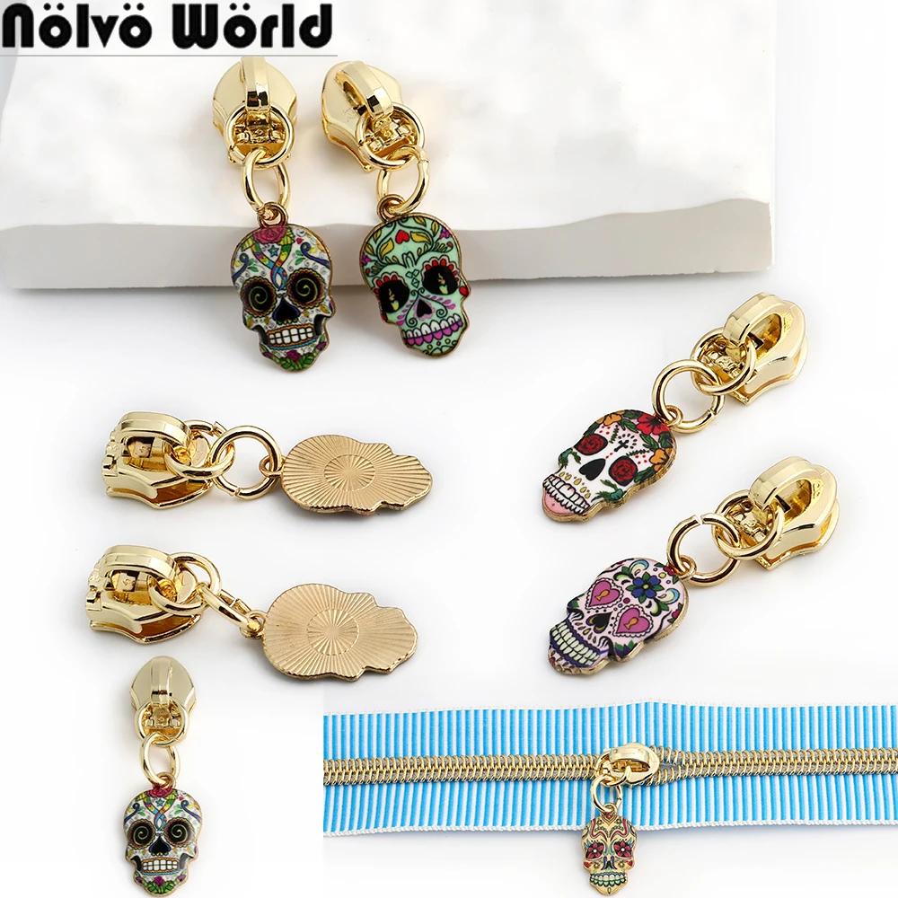 

10/40/100 шт. креативная красочная эмалированная голова черепа 5 # Нейлоновый слайдер на молнии для сумки, кошелька, подвески, милый яркий подарок на день, аксессуары